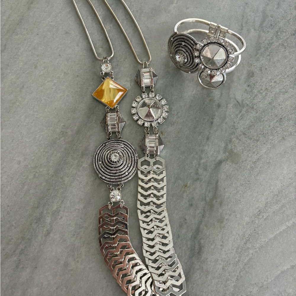 Erickson Beamon Silver and Gold Geometric Necklace and Bracelet Set